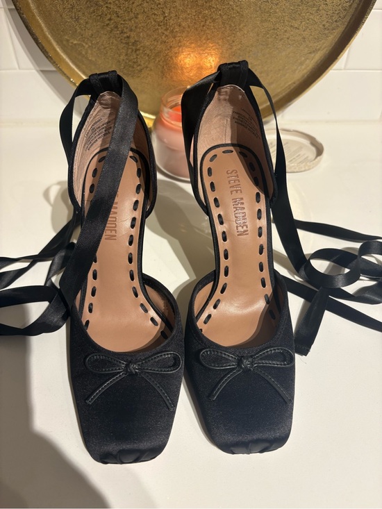 Steve Madden Shoes - Steve Madden Black Satin Lace-Up Square-Toe Pumps